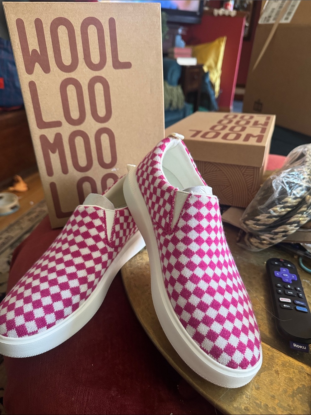Woolloomooloo Pink wool Checkered Slip-On Flats — Casual Comfort